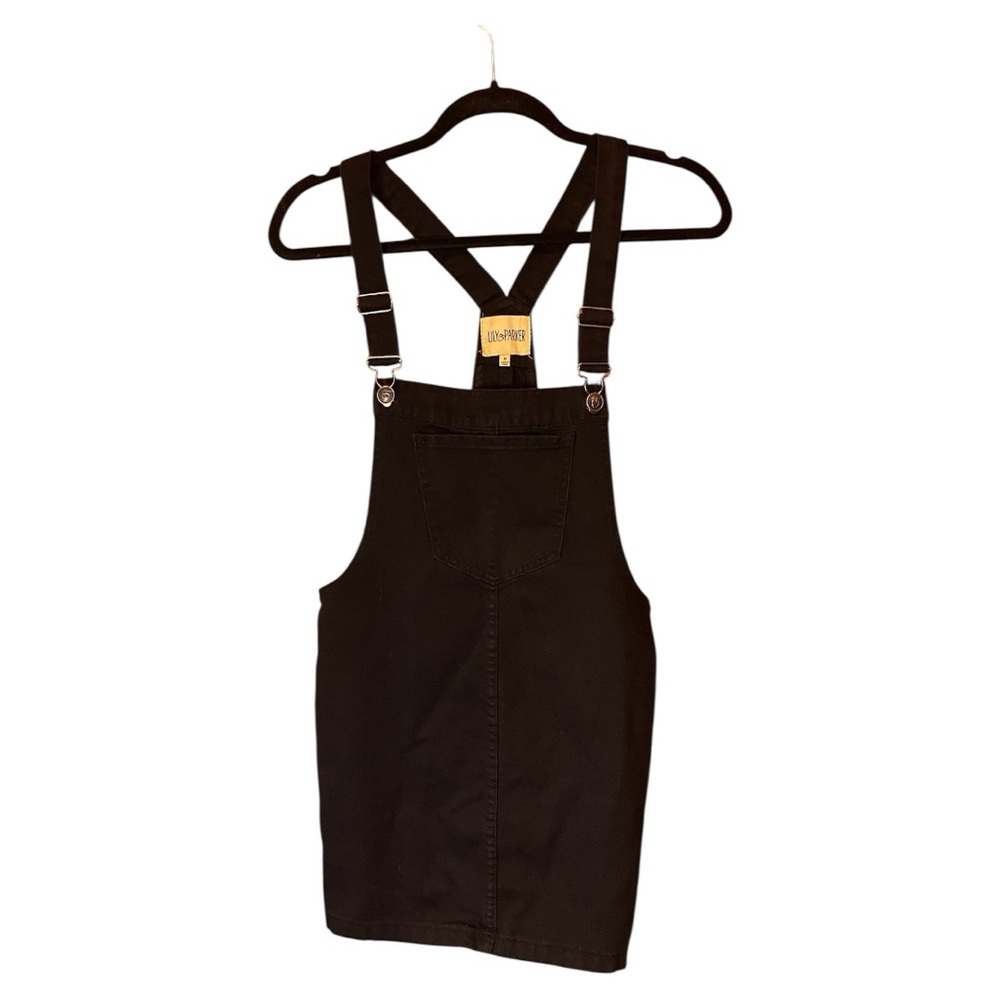 Lilly Parker Black Denim Overall Dress Size Medium Casual Mini Layering